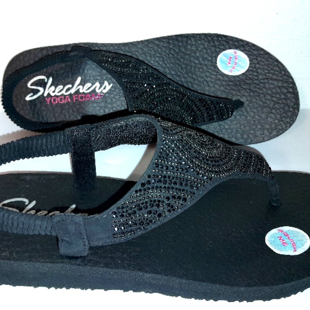 Skechers Yoga Foam Women's Size 10 Black Sparkle Sandals NEW w Tags - Picture 4 of 6